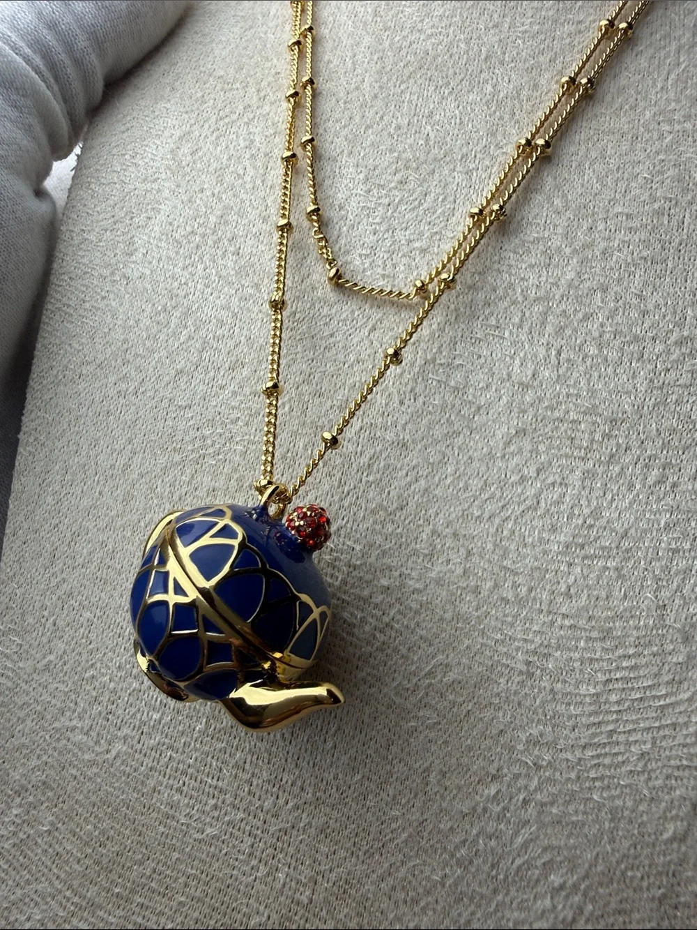 kate spade Gold-Tone Necklace with Blue Enamel Teapot and Red Accent